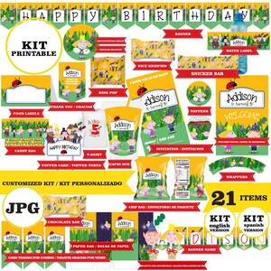 Ben & Holly, Kit  imprimible de Ben y Holly, 21 piezas, formato JPG, datos personalizados, Reino pequeño KIT imprimible, naranja y verde