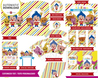 Plim plim, Printable kit of Clown Plim Plim, 12 pieces with the personalized name for the invitation and the celebration of the birthday