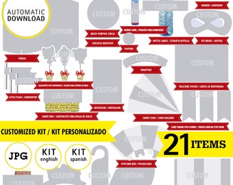 Custom kit printable, custom texts, birthday party, Printable Kit, CUSTOMIZED KIT, favourite character, 21 digital downloadable files, JPG
