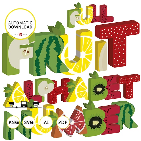 Download Fruit Alphabet Clipart 3d Svg Pdf Ai Vector Editable Png Etsy