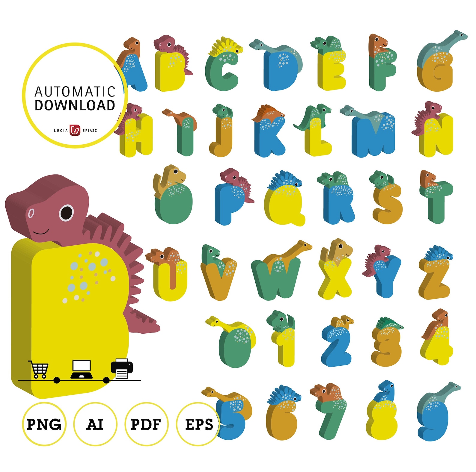 Dinosaur Alphabet Dinos Letter and Numbers Clipart 3d PDF - Etsy