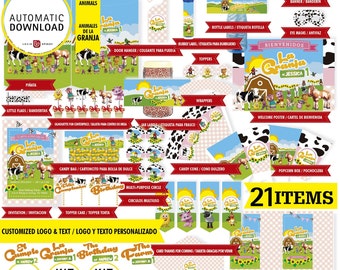 La granja de Zenon Kit imprimible, logo y texto personalizados, flores y animales granja, animales JPG, 21 archivos descargables digitales