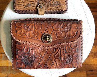 Tooled leather handbag, vintage
