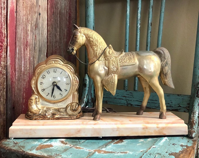 Vintage Gold Western Horse Mantle Clock Etsy