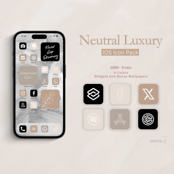 IOS iPhone App Icons Neutral Luxury, Beige App Icons, IOS 16 Beige Icons Pack, iOS 16 Aesthetic Widgets, Boho Aesthetic App Icons, IOS Theme