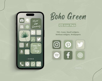 IOS iPhone App Icons Boho Green, Green App Icons, IOS 16 Icons Pack, iOS 16 Aesthetic Widgets, Aesthetic App Icons, IOS Theme, Earth Icons