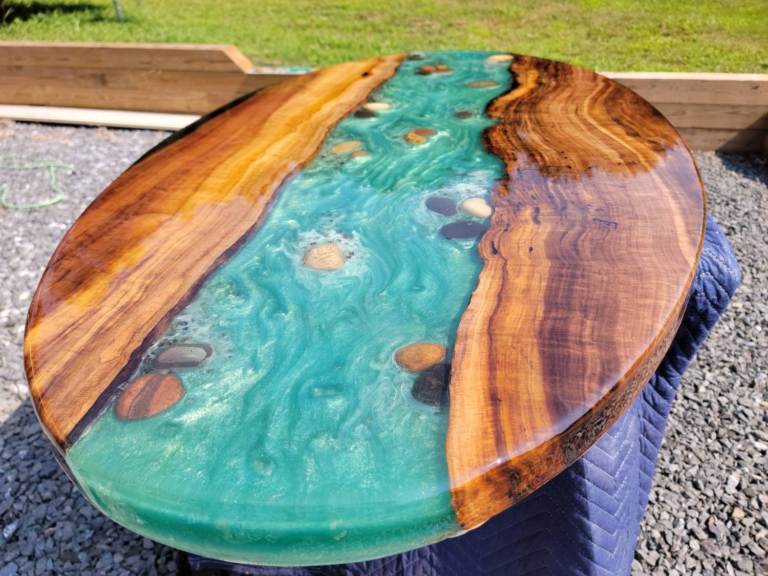 Furniture Dining Room Table Live Edge Acacia Epoxy Table Oval Dining