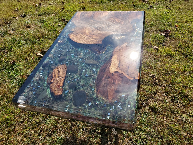 Resin End Table 3D Resin Art Table English Walnut Natural Etsy