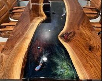 Live Edge Conference Table - Epoxy River Table with Custom Resin River and 3D Effects