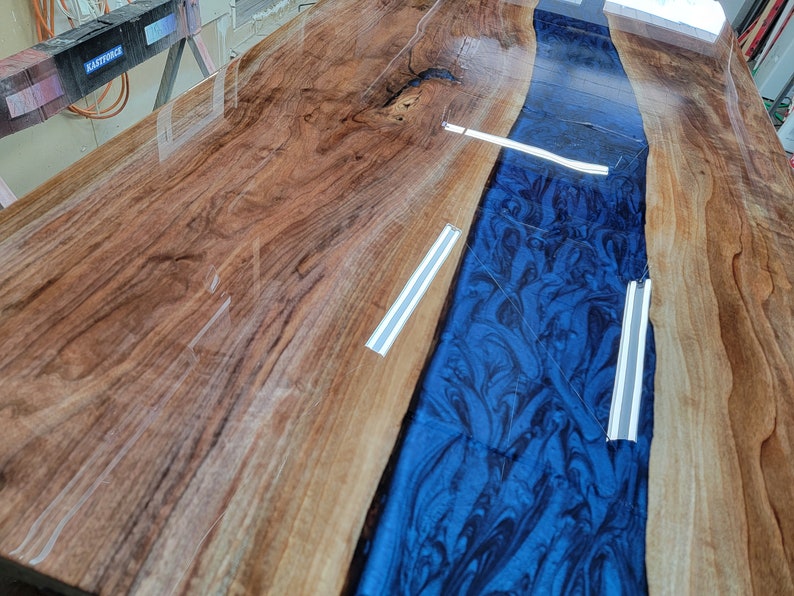 Live Edge Conference Table Black Walnut With Blue Resin Etsy