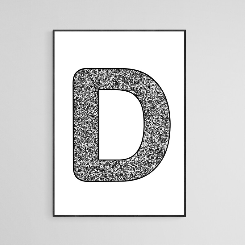 letter d wall art printable alphabet modern doodle art poster etsy ireland