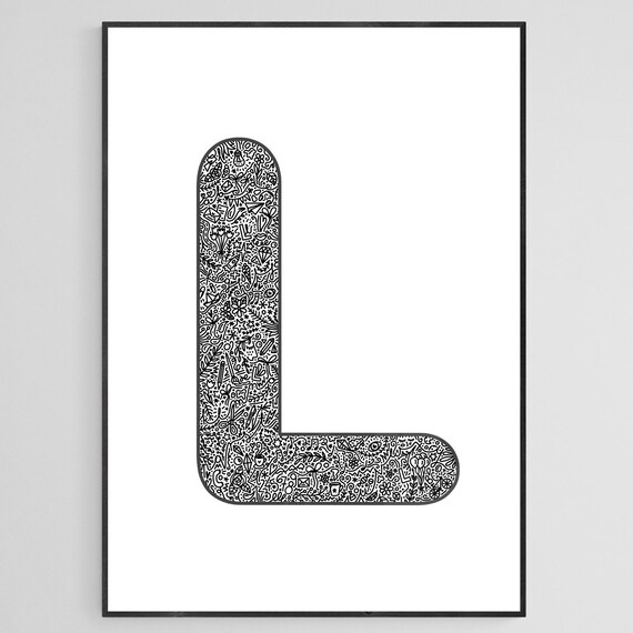 letter l poster printable alphabet abc doodle art capital etsy
