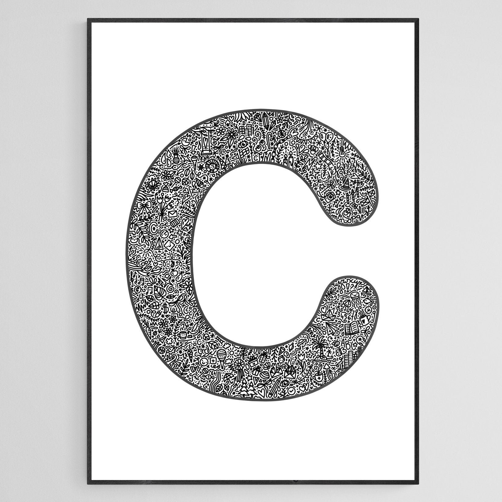 Letter C Doodle Art PRINTABLE Alphabet Monogram Poster Baby Etsy Letter c doodle art printable alphabet monogram poster baby etsy