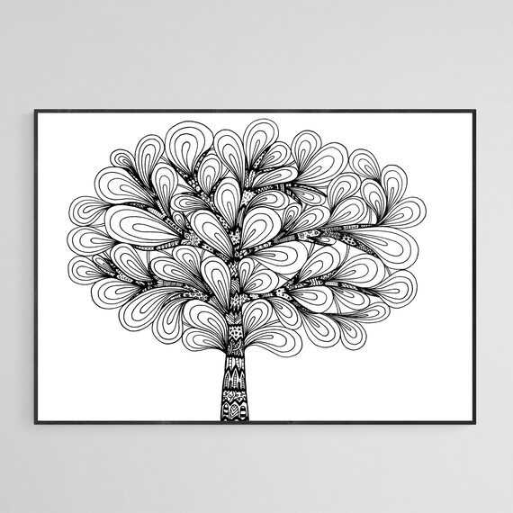 Tree 2 A3 Horizontal Black White Doodle Abstraction Etsy Tree 2 A3 Horizontal Black White Doodle Abstraction Etsy
