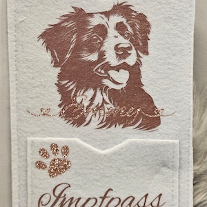 Vaccinatiebewijshoes voor dierenpaspoort. Vaccinatiebewijs, paspoort, EU-paspoort voor honden, diverse rassen, gemaakt van vilt, gepersonaliseerd met naam + extra vakje.