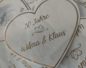 Heart - napkins Mr & Mrs, name bridal couple table decoration wedding, baptism, communion, confirmation - personalised