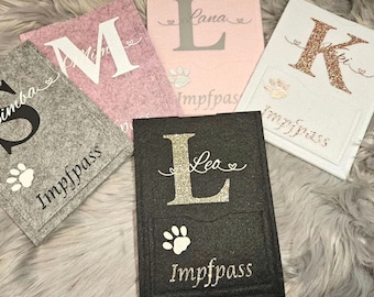 Funda para pasaporte de vacunación para pasaporte de animales (perro/gato), documento de identidad de mascota, pasaporte, pasaporte de la UE de fieltro con nombre, personalizado, compartimento adicional