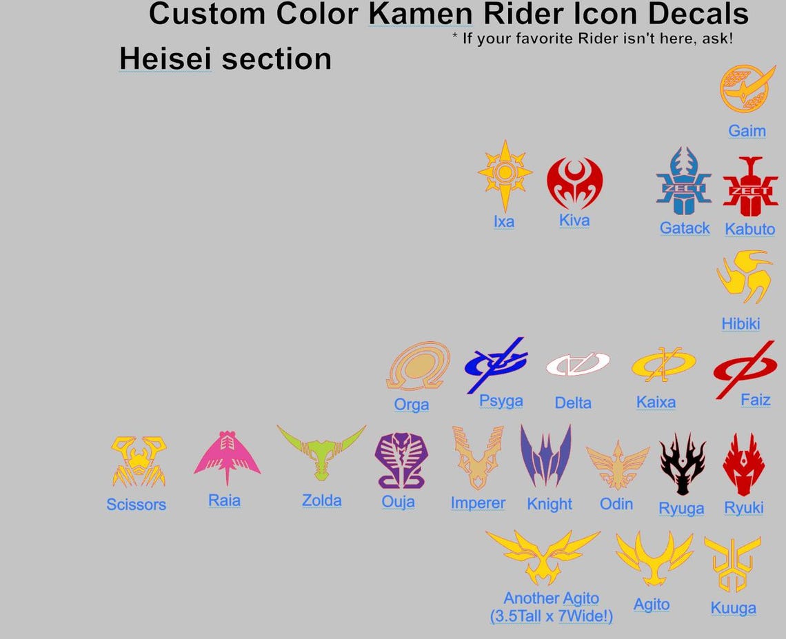 Mask Rider Team Emblems Zeztz Added! Kamen Rider Icon Decals, Multiple Sizes/designs. Please ...