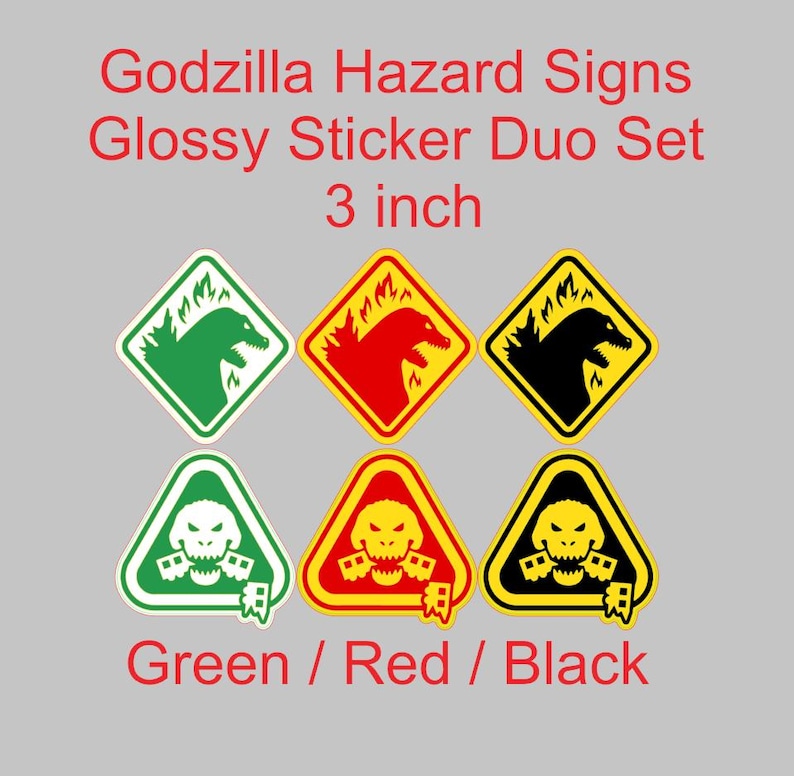 Godzilla Hazard Warning Signs Glossy Sticker Duo Set 3 Inch - Etsy