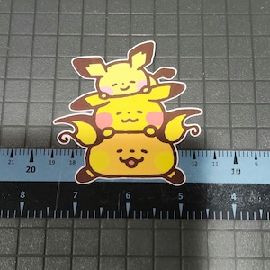 Pichu Pikachu Raichu Cuddle Tower Glossy Sticker 3x3 inch