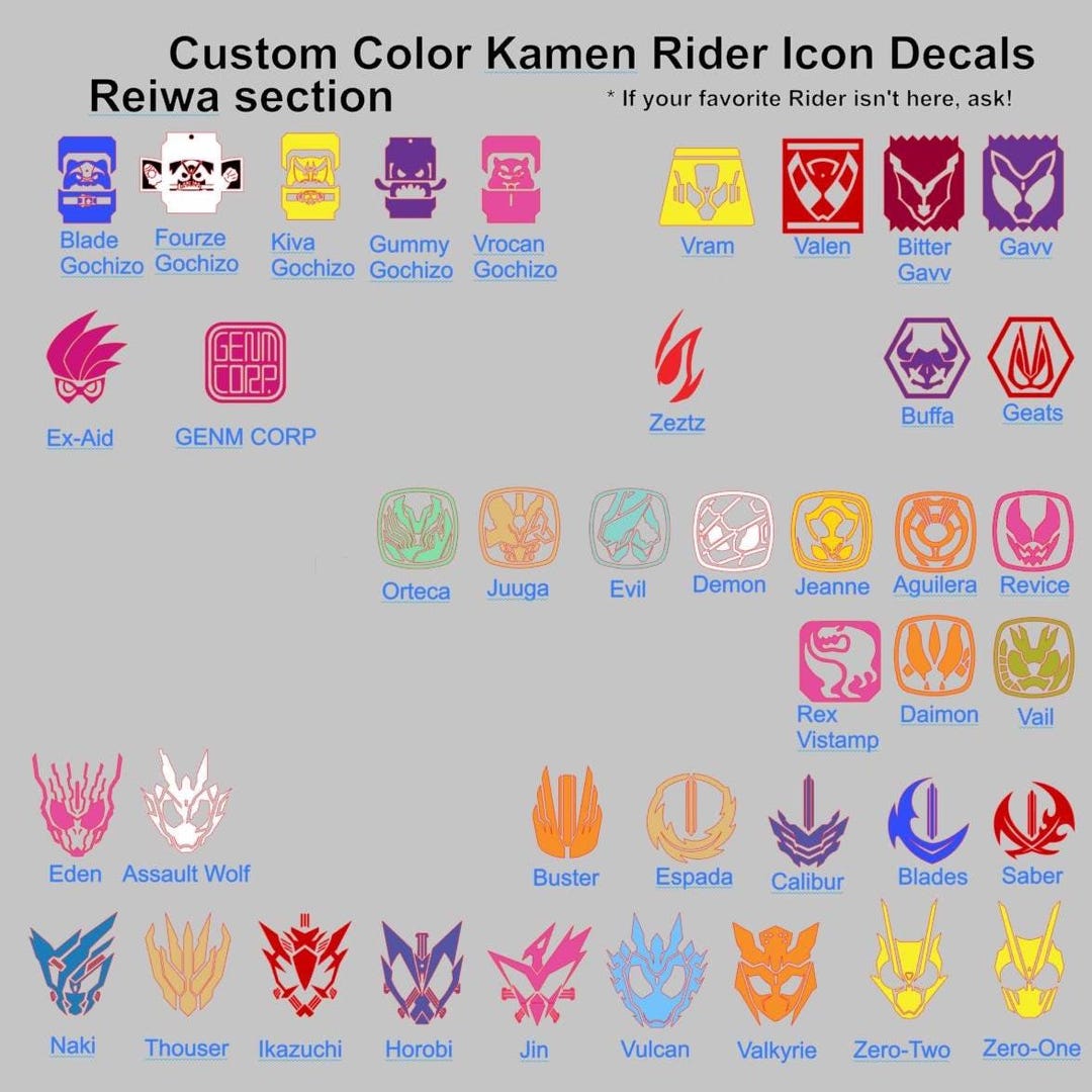 Zeztz Added! Kamen Rider Icon Decals, Multiple Sizes/designs. Please ...