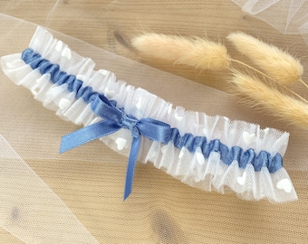 Braut Strumpfband Tüll Weiß mit Blau Schleife Hochzeit Accessoires Sommerliche Strumpfband BOHO