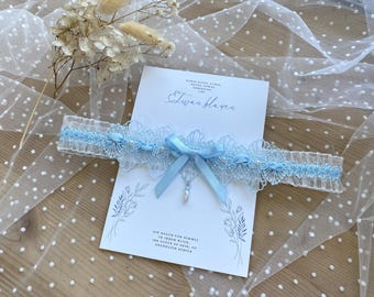 Braut Strumpfband Blau Spitze mit Blau Schleife Hochzeit Accessoires Braut BOHO Schmuck Geschenk für Braut Etwas Blaue Hochzeit Strumpfband