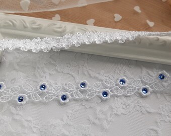 Brautband Spitze Weiß blau Swarovski Steinchen Hochzeit Accessoires Braut BOHO Schmuck Spitze Strumpf Geschenk für Braut