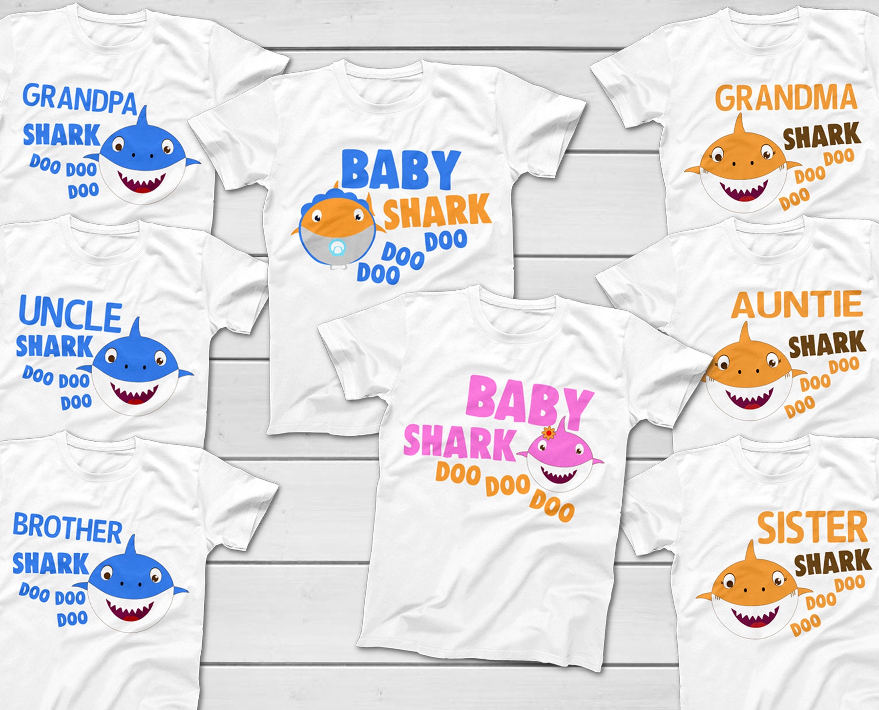 CUSTOM Shark Family T-Shirts - Mommy Shark Daddy Shark Grandma Shark Grandpa Shark Sister Shark Brother Shark Baby Shark- Disney Family Tees