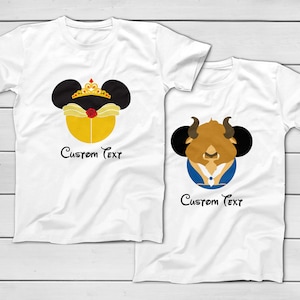 CUSTOM Belle and Beast Mickey Ears - Disney T-Shirts - Family Vacation - Valentines Day Couples TShirts - Beauty and The Beast