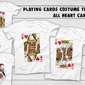 HEART Suits Jeu de cartes à jouer Halloween Costume Tees - Chemises de groupe Cartes de poker - Blanc Cartes à jouer T-Shirts Casino Jeu de cartes
