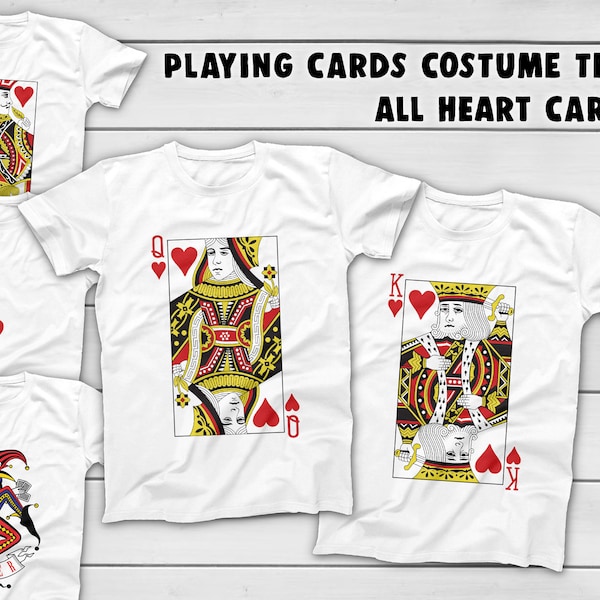 HEART Suits Playing Card Deck Halloween Costume Tees - Group Shirts Poker Cards - White Playing Card T-Shirts Casino Deck of Cards