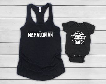 Mamalorian The Child Matching Shirts, Mommy Son Daughter Shirts Star Wars Tee Disney Vacation Shirts | Women's Racerback Tanktop | Mom life