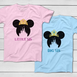 Frozen Anna - Little Sis | Elsa - Big Sis | Disney Mickey Minnie Ears Castle T-Shirt - Disney Group Shirts - Disney Family Custom Shirt