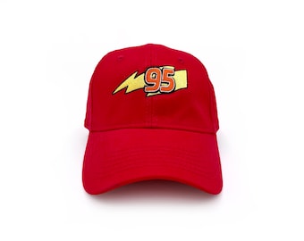 95 Lightning McQueen Hat Embroidered Baseball Cap | Adult and Kids Unstructured Hat | Cars Disney Cartoon Cap