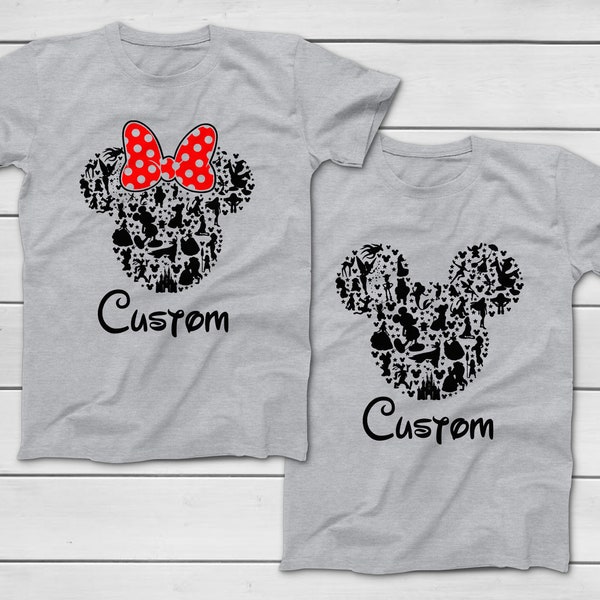 CUSTOM Mickey Minnie Ears Personaggi T-Shirt - Disney Group Shirts - Disney World Family Trip T-Shirt - Coppie Shirt