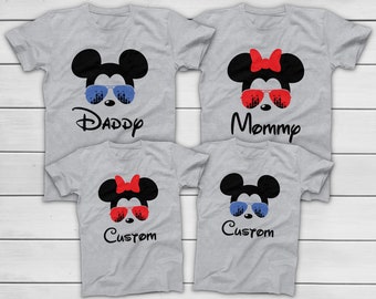 CUSTOM TEXT Disney Mickey Minnie T-Shirt - Disney Group Tees - Mommy Daddy Sister Brother Family Shirts -Disney Castle Reflection Sunglasses
