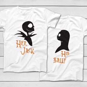 Her Jack and His Sally | Mickey's Not So Scary Halloween Party Couples T-Shirts - The Nighmare Before Christmas Matching Tees - Skellington