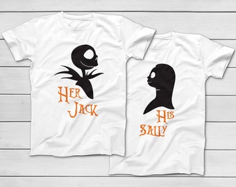 Her Jack and His Sally | Mickey's Not So Scary Halloween Party Couples T-Shirts - The Nighmare Before Christmas Matching Tees - Skellington