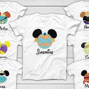 DISNEY PRINCESS Mickey Ears - Jasmine Merida Anna Elsa Rapunzel Moana Tiana - Disney Group Tees - Birthday Party T-Shirts