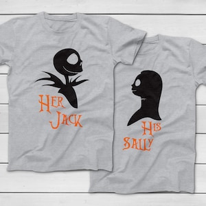 Her Jack and His Sally | Mickey's Not So Scary Halloween Party Couples T-Shirts - The Nighmare Before Christmas Matching Tees - Skellington