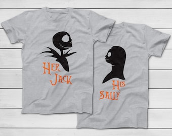 Her Jack and His Sally | Mickey's Not So Scary Halloween Party Couples T-Shirts - The Nighmare Before Christmas Matching Tees - Skellington