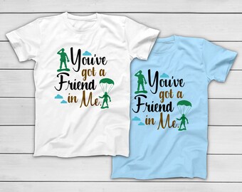 You've Got A Friend In Me - Green Army Men Forky Buzz Woody Jessie Little Bo Peep Slinky Dog Rex Disney Toy Story T-Shirt - Group Shirts