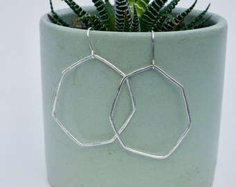 Large polygon silver earrings