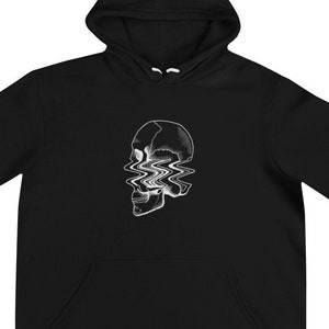 Golvende Skull - Blackwork illustratie Black Unisex Hoodie, donkere kunst, Occult kleding, macabere kunst