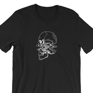 Wavy Skull - Blackwork Illustration Black Unisex T-Shirt, Dark Art, Occult Clothing, Macabre Art