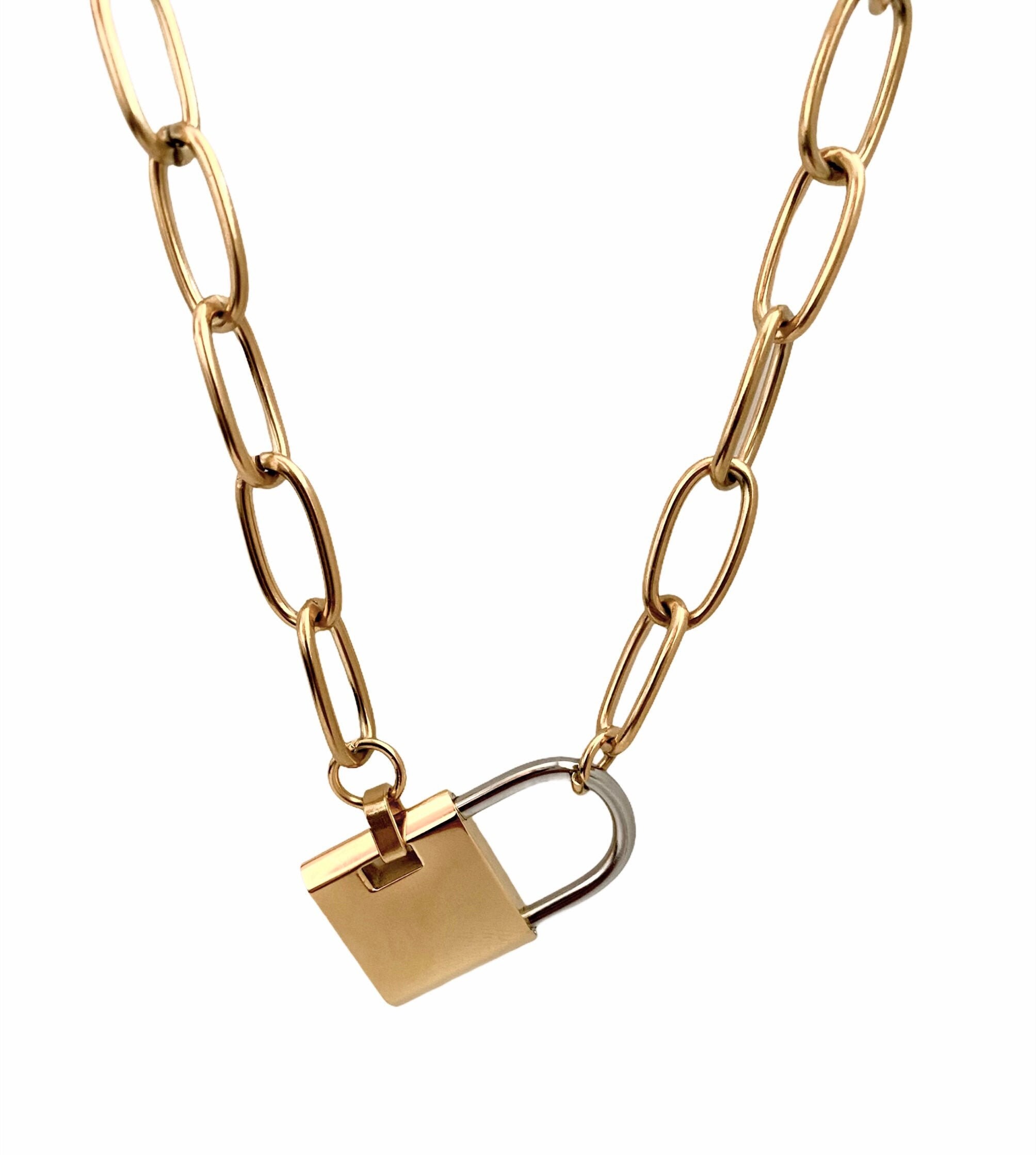 Big Solid Padlock Lock Link Pendant Necklace Lock Link Etsy
