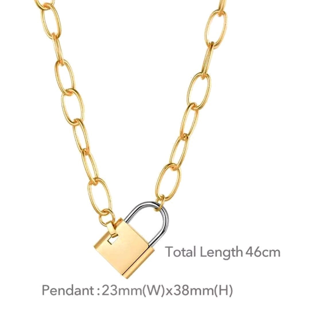 Big Solid Padlock Lock Link Pendant Necklace Lock Link Etsy