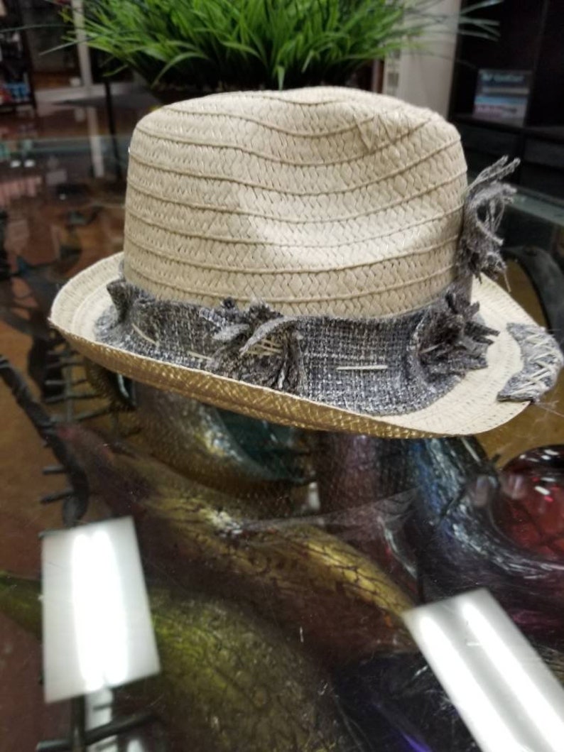 size reducer may be installed to make smaller upon request. fedora festival SM Boho embellished vegan One size distressed sun hat