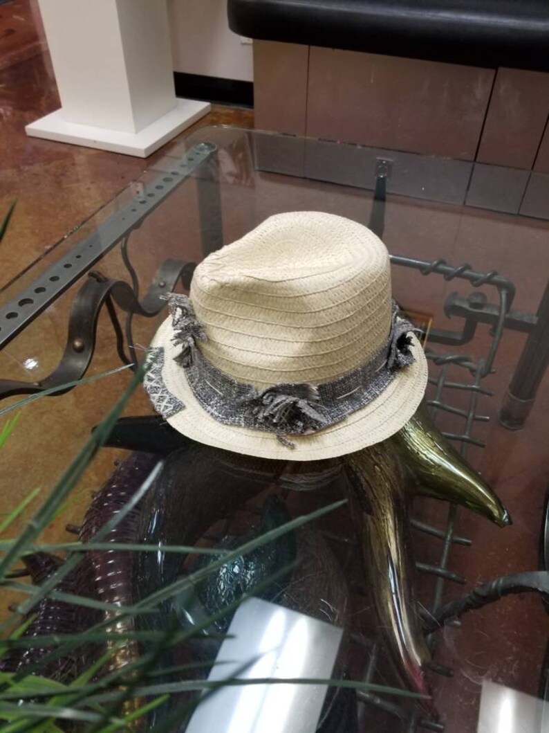 size reducer may be installed to make smaller upon request. fedora festival SM Boho embellished vegan One size distressed sun hat